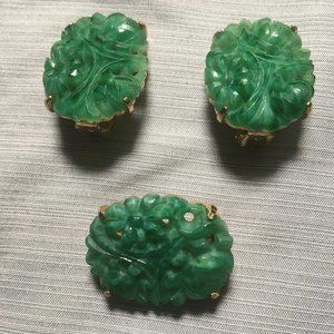 Vintage Marvella Faux Jade Earrings & match brooch